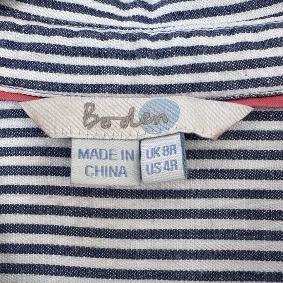Boden Blue Striped Linen and Tencel Lyocell Pearl Snap Dress Sz 4 - Picture 3 of 8